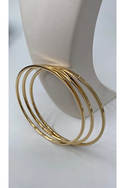 BusradanDesign 14K Kaplama Çelik 3'lü Ajda Bilezik Set İç Çap : 6 cm
