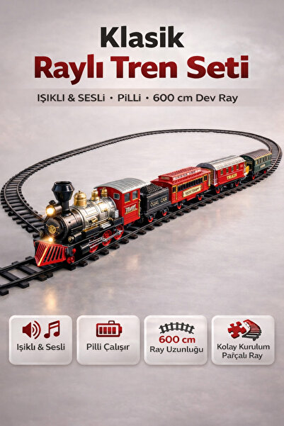 YILDIRIM OYUNCAK Oyuncak Sesli ve Işıklı Lokomotifli Klasik Tren Seti 22 Parç...