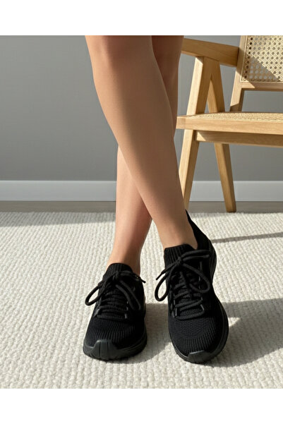 homiro حذاء رياضي تريكو برباط للجنسين - أسود