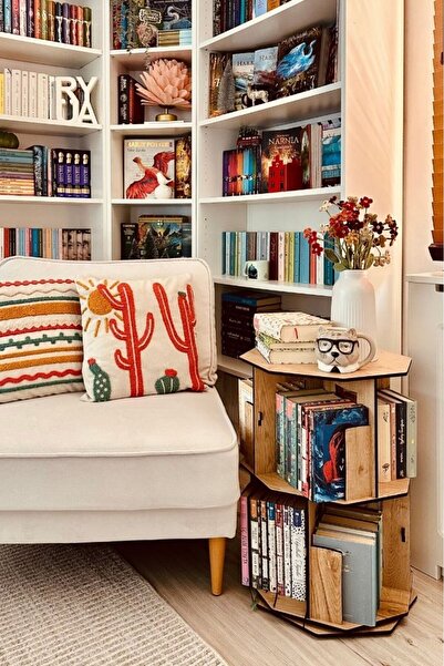 Vigo Wood 360° Dönebilir Ahşap Kitaplık 2 Katlı Meşe