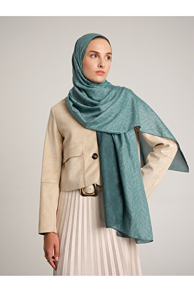 Ayshara Mist Plain Patterned Double-Sided Shawl - Light Petrol