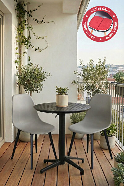 VİLİNZE Tilia Plastik Bahçe Balkon Bistro Seti Katlanır Masa 60*60 cm