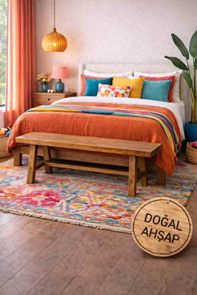 Woodymoda Masif Ahşap Bank 150 Cm Bench Eskitme Rustik Ceviz Renk