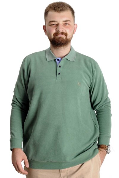 ModeXL Mode XL Büyük Beden Erkek Sweat Polo Selanik Nakışlı 20440 Çağla