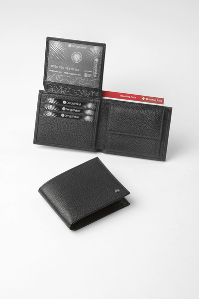CENGİZ PAKEL محفظة رجالية من الجلد الطبيعي 27458-أسود