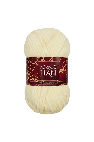 Kürkçü Han Kadife 100GR 95MT Örgü İpi Krem Sarı