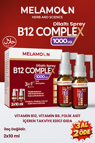 Melamoon B12 Complex, Vitamin b12, Vitamin b6, Folik Asit İçeren Takviye Edic...