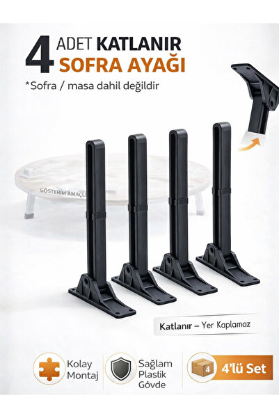 BEYLİNİ 4'lü Katlanabilir Yer Sofrası Ayağı 4 Kademeli Laptop Sehpa Sini Kamp...