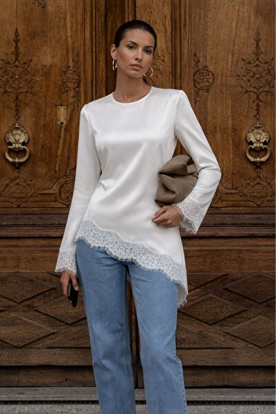 Hola Lady بلوزة من الساتان بقصة غير متماثلة من إكرو HL026