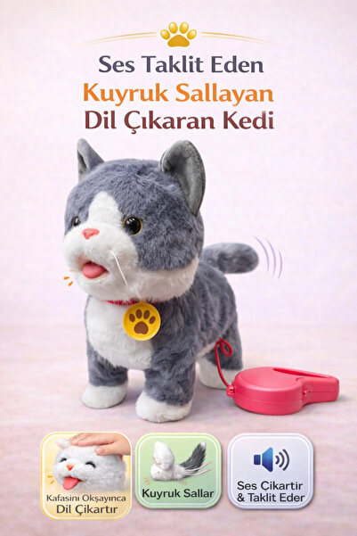 YILDIRIM OYUNCAK Şarjlı Kumandalı İnteraktif Peluş Kedi | Ses Taklit Eden Yür...