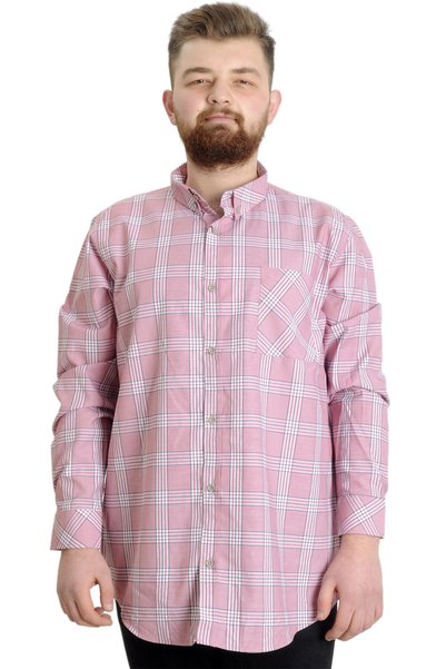 ModeXL Mode XL Cămașă pentru bărbați în carouri cu mânecă lungă 23300 Roșu
