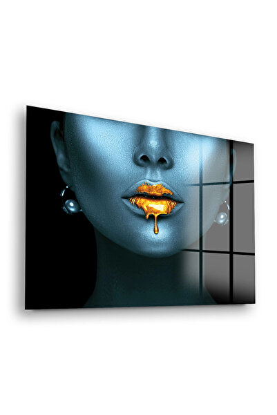 Decovetro Stakleni sto apstraktna plava zlatna žena