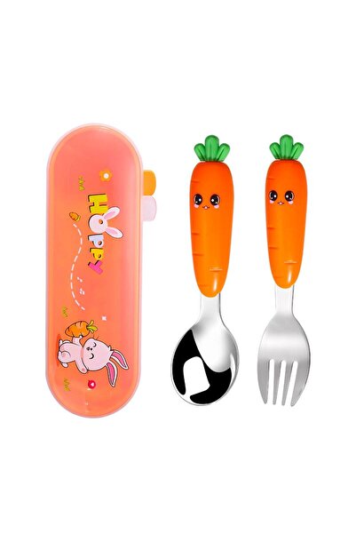 Chavin 304 Çelik Havuç Model Bebek Çocuk Kaşık ve Çatal Set cin932