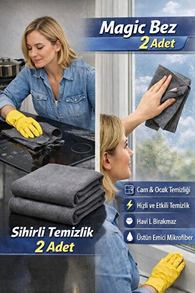 Manosta (2 Adet) Magic Bez, Sihirli Mikrofiber Temizlik Bezi 40×30 cm İz Bıra...