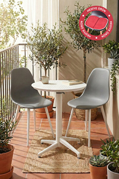 VİLİNZE Tilia Plastik Bahçe Balkon Bistro Seti Katlanır Masa 60*60 cm