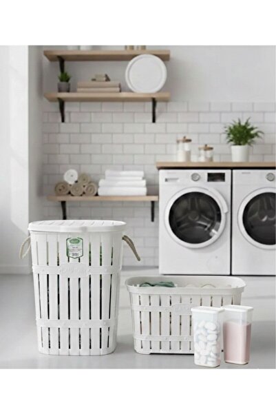 Buclee Halatlı Kirli Çamaşır Sepeti ve Temiz Çamaşır Sele & Deterjanlık Seti ...