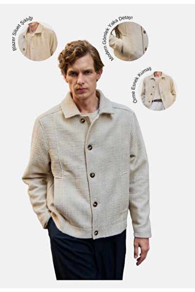 Danger Jachetă pentru bărbați din material textil de design ecru