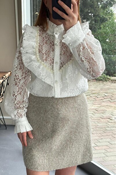 Pulli Collection Cămașă cu design detaliat, cu broderie de perle și dantelă