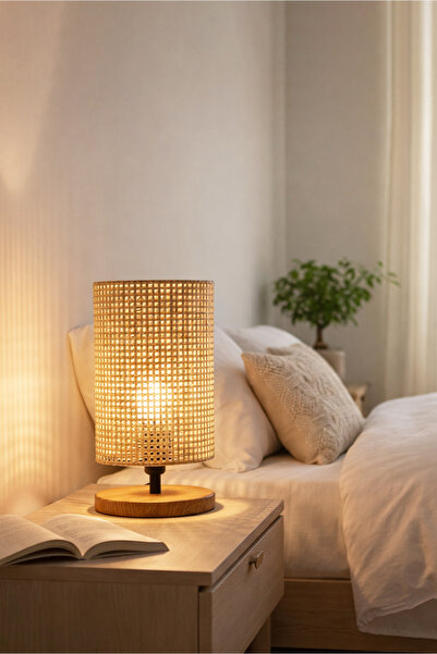 HOMİNG Homing Orijinal Hasır Başlık Ahşap Tasarım Abajur