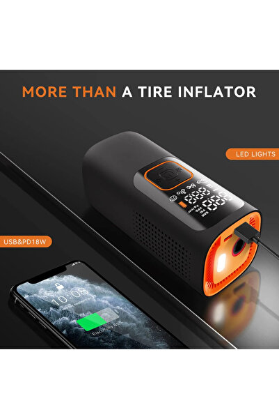 İdeas4comfort Compresor portabil inteligent pentru masina cu lampa, GABOS™, USB, 6000 mAh, adaptoare umflare
