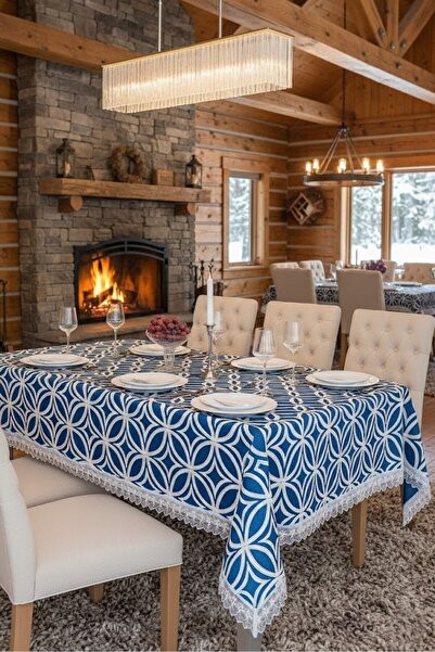 Rona Home Ναυτικό μπλε Δαντέλα πλευρών Τραπεζομάντηλο για 6 άτομα που μπορούν...