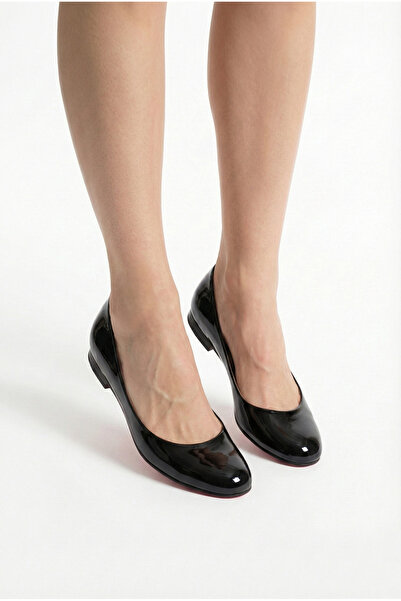 Extra Shoes İstanbul Women's Black Patent Leather Ballerinas Round Shape Casu...