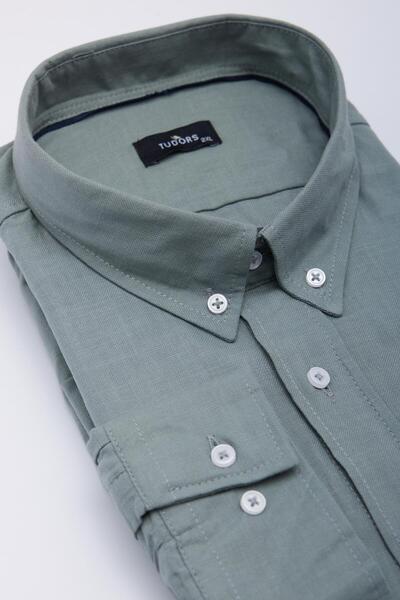 Tudors قميص رجالي مقاس كبير مقاس كبير وأكمام طويلة وياقة بأزرار من القطن والك...