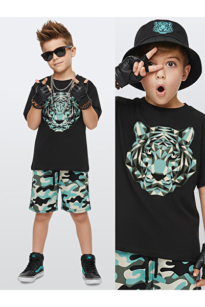 Denokids Σετ για αγόρια Tiger Printed 100% βαμβακερό T-Shirt Σορτς Καλοκαιριν...