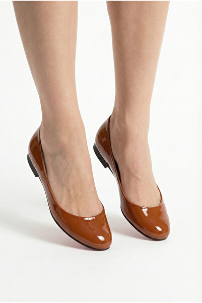Extra Shoes İstanbul Women's Tan Patent Leather Ballerinas Round Shape Daily ...