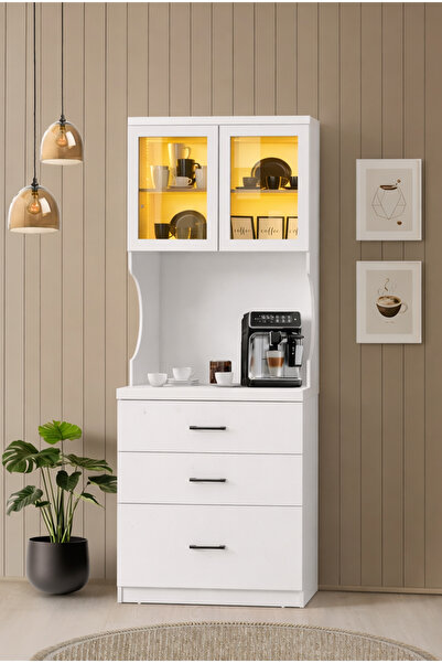 Setay Vitrinli Ünite, Liveo Kahve Köşesi, Çok Amaçlı Çekmeceli Camlı Kahve Ün...