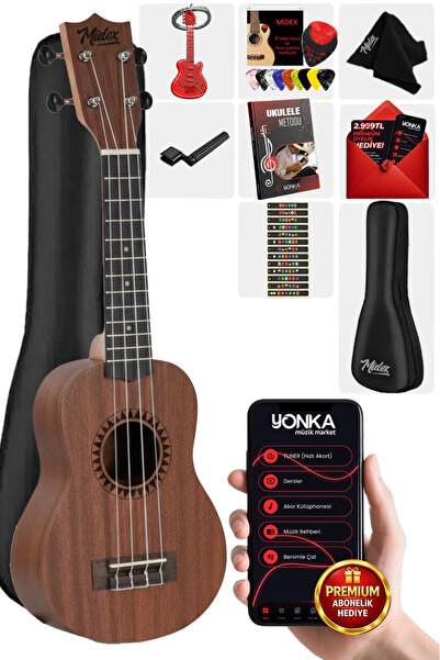 Midex SPA-251 Maun Ağacı Kaliteli Soprano Ukulele Seti