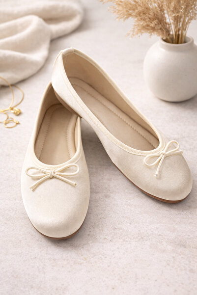 FootFrenzy Maria Women's Satin Round Toe Bow Detailed Women's Ballerinas - St...
