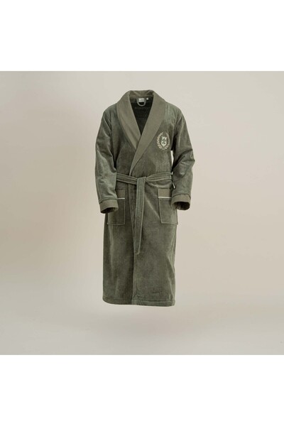 Ecocotton Masal Erkek Bornoz %100 Organik Pamuk Nakışlı Yeşil