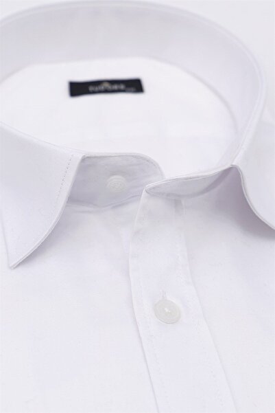 Tudors Cămașă albă pentru bărbați - mânecă lungă, mărime mare, satin de bumbac