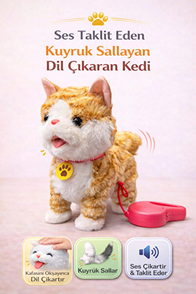 YILDIRIM OYUNCAK Şarjlı Kumandalı İnteraktif Peluş Kedi | Ses Taklit Eden Yür...