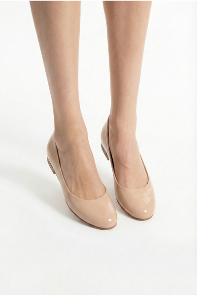 Extra Shoes İstanbul Women's Beige Patent Leather Ballerinas Round Shape Dail...