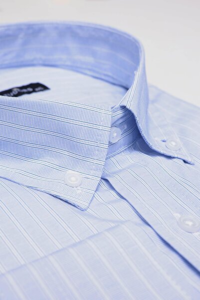 Tudors قميص رجالي مقاس كبير مقاس كبير وأكمام طويلة مخطط باللون الأزرق