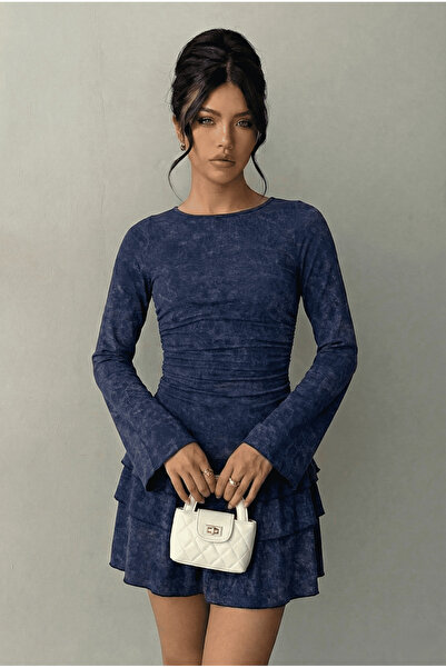 ESPİNA Rochie mini pentru femei material elastic Viscose Mintaj cu imprimeu F...