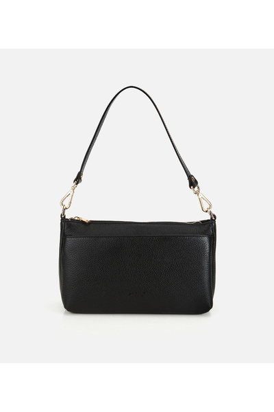Hotiç Kadın Deri Siyah Fermuarlı Omuz Çantası