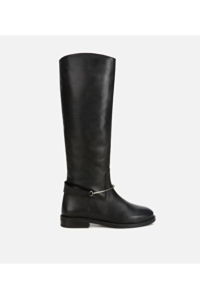 Hotiç Kadın Deri Siyah Metal Tokalı Düz Çizme