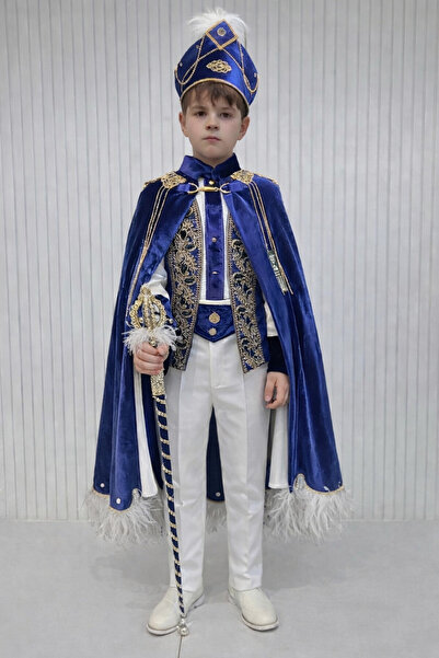 Rüyam Çocuk Giyim Lacivert Kadife Gold Sarkaç Taşlı Kadife Pelerin Sünnet Kıy...