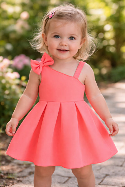 ALLYA MİNİ DRESS Parlak Turuncu-Kırmızı Kolsuz Bebek Elbise