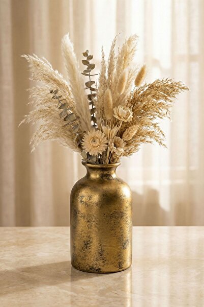 Evene Vazo Küçük Vazo Masa Üstü Vazo Ev Dekorasyon Vazo Altın Eskitme Renk Mo...