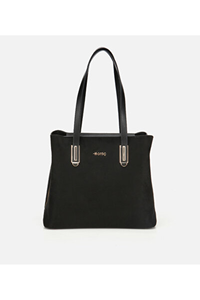 Hotiç Kadın Süet Siyah Gold Aksesuarlı Omuz Çantası