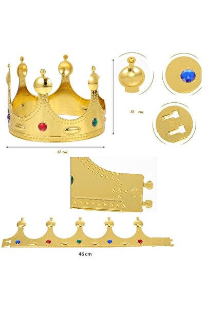 partidolu Altın Renk Birleştirmeli Prens Taç Plastik Kral Tacı 1 Adet Çocuk Boy