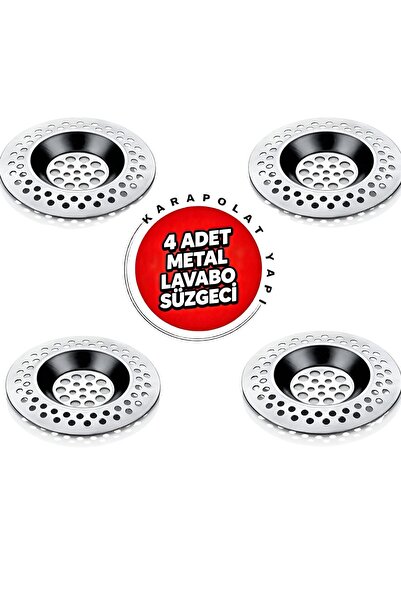 KarapolatYapı Paslanmaz Metal 4 Adet Yuvarlak Mutfak Lavabo İçi Gider Süzgeci Çöp Tıkacı