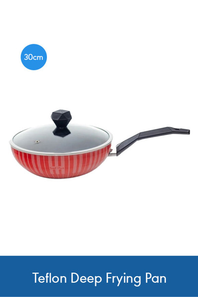 Saif Plus مقلاة تيفلون عميقة 30 سم - تصميم أحمر غير لاصق للطهي السريع وإعداد ...