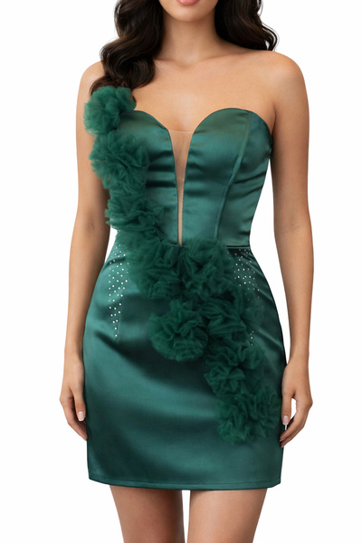 Atelier Anca Socolovschi Rochie de damă, verde cu aplicații 3D și strasuri