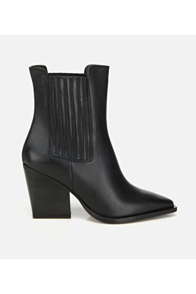 Hotiç Kadın Deri Siyah Lastik Detaylı Sivri Burunlu Topuklu Bot