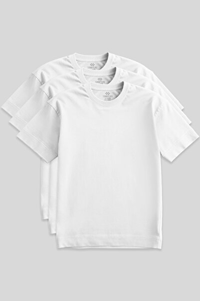 TOMMY LIFE Tricou alb pentru bărbați Basic O Gât Plus Size 3 Pack 88072